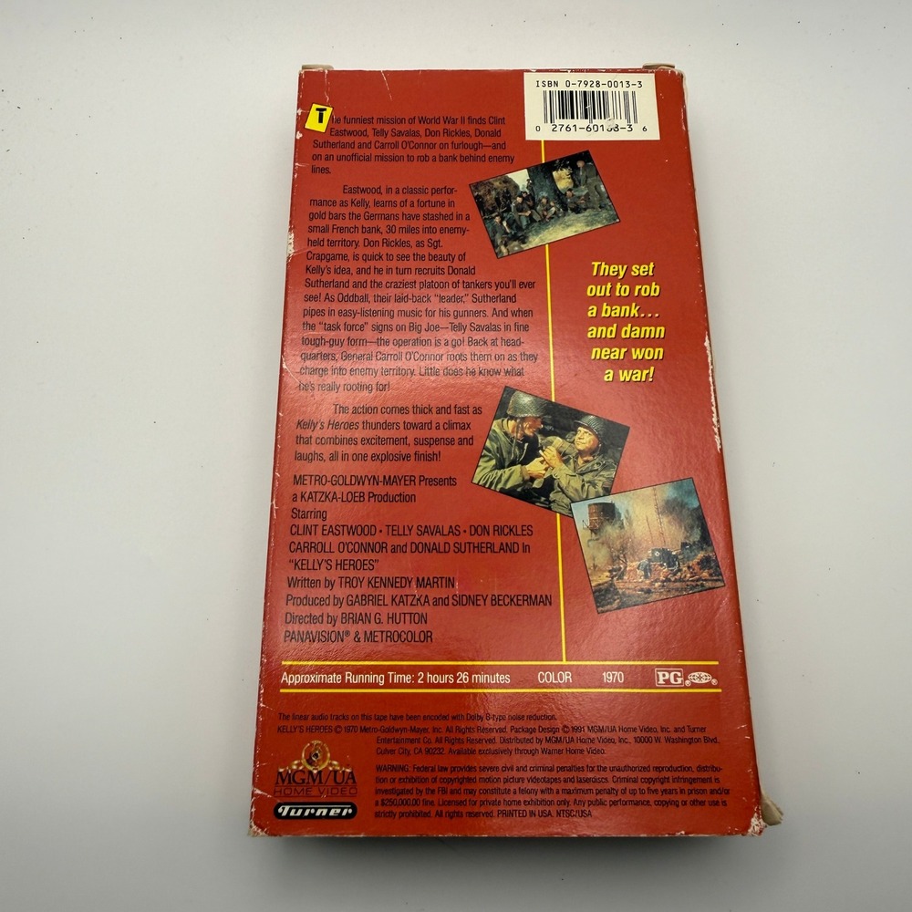 Kelly's Heroes VHS Clint Eastwood Telly Savalas MGM/UA War Comedy Movie V9 - Picture 3 of 5